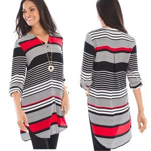 Chico’s Stripe Transitions Button-Front Tunic Top Women’s Size XL Roll Tabs